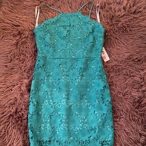 Bisou Bisou Turquoise Lace Applique Dress
